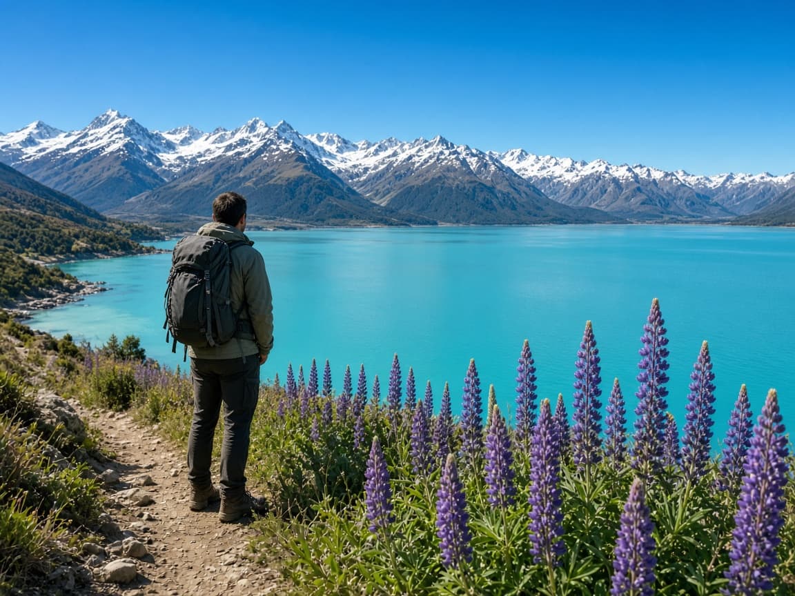 Traveller exploring New Zealand landscapes